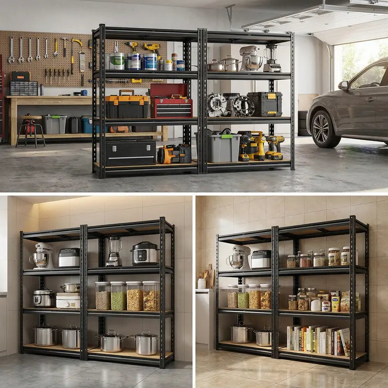 Raybee 2-Pack 4-Tier Heavyduty Garage Shelving Units Metal Shelves Storage Height Adjustable Utility Racks for Warehouse Organizing Pantry Kitchen Basement Shelf Organiser 35.5"Wide 12" Deep 60" High Twin Size 71" Wide #Tiktokshopstockup