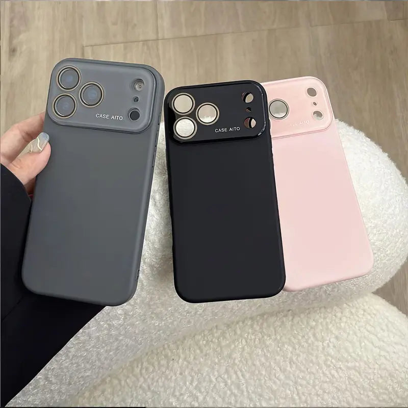 Burgundy High Quality Skin Feel Glass Lens Phone Case for Iphone 18 Pro Max 17 Air 17 Pro 17 16 15 14 13 12 Pro Max Shockproof Lens Protective Back Cover.Jn006