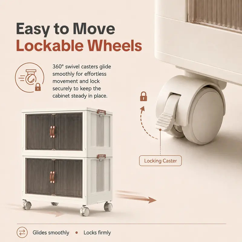 ONAIL 128QT (32-Gallon) Adjustable Collapsible Stackable Plastic Storage Bins with Lid, Magnetic Doors, 360-Degree Wheels - Durable Eco-Friendly Closet Organizers for Bedroom, Garage (Multi-Size Option Available)