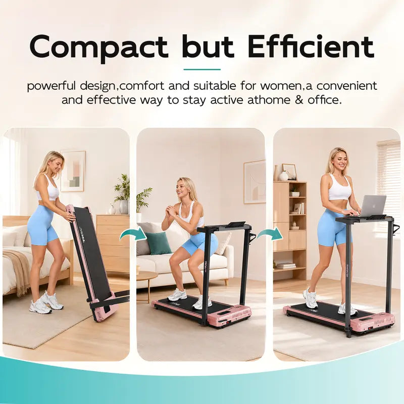 TKW 3-In-1 Walking Pad,Pink Walkingpad,Light Weight Treadmill, Capacity,Low-Noise Motor Walking Pad, Remote Control & Wheels for Easy Mobility, LED Display，Vibration Walking Pad
