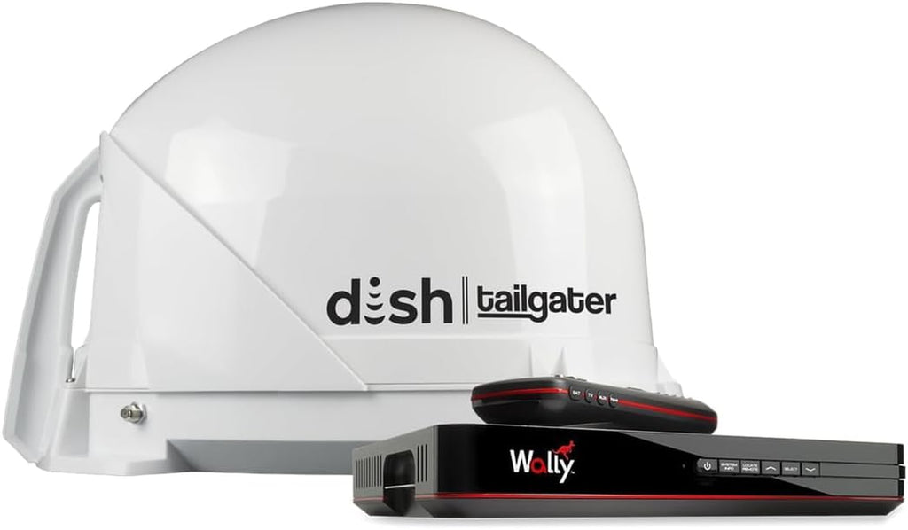 DT4450 DISH Tailgater Bundle - Portable/Roof Mountable Satellite TV Antenna and DISH Wally HD Receiver , White , Western & Eastern Arc Satellites