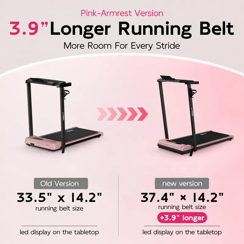 TKW 3-In-1 Walking Pad,Pink Walkingpad,Light Weight Treadmill, Capacity,Low-Noise Motor Walking Pad, Remote Control & Wheels for Easy Mobility, LED Display，Vibration Walking Pad