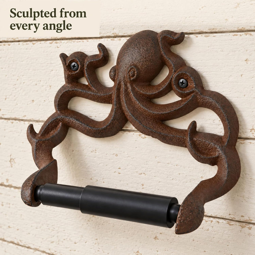 Rust Brown Cast Iron Octopus Toilet Paper Holder – Nautical Cabin