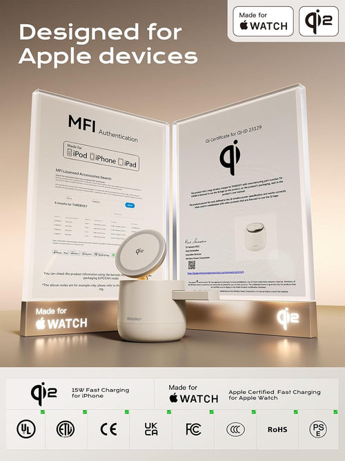 4 in 1 Qi2 Magnetic Wireless Charging Station, 15W Fast Charger with Made for Apple Watch Charging Module, for Iphone 18–12 Series & Airpods, 65W Adapter Included