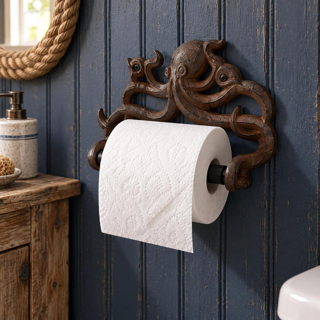 Rust Brown Cast Iron Octopus Toilet Paper Holder – Nautical Cabin