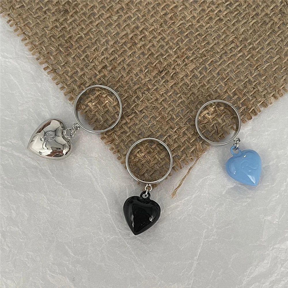 Raf Simons Style Design Colorful Chubby Heart Pendant Ring, Unisex Matte Classic Ring Jewelry Rings