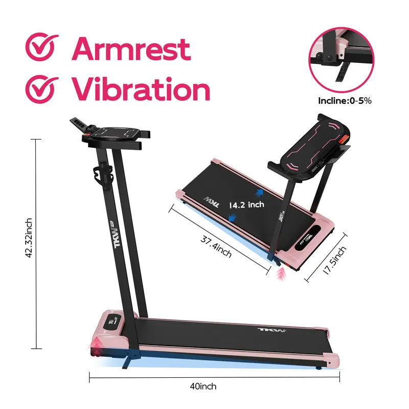 TKW 3-In-1 Walking Pad,Pink Walkingpad,Light Weight Treadmill, Capacity,Low-Noise Motor Walking Pad, Remote Control & Wheels for Easy Mobility, LED Display，Vibration Walking Pad