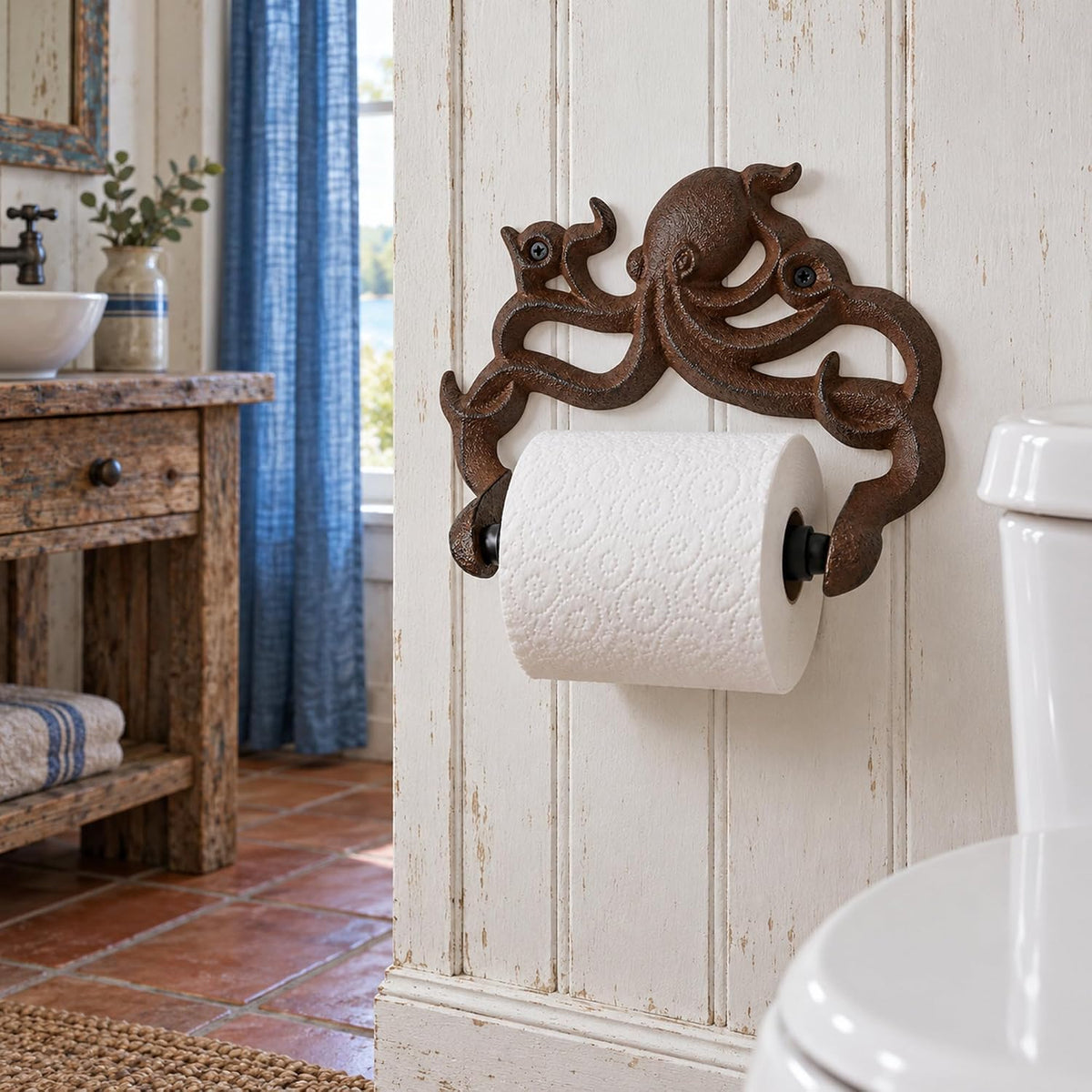 Rust Brown Cast Iron Octopus Toilet Paper Holder – Nautical Cabin