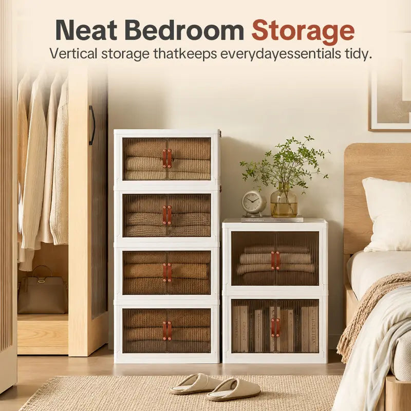 ONAIL 128QT (32-Gallon) Adjustable Collapsible Stackable Plastic Storage Bins with Lid, Magnetic Doors, 360-Degree Wheels - Durable Eco-Friendly Closet Organizers for Bedroom, Garage (Multi-Size Option Available)