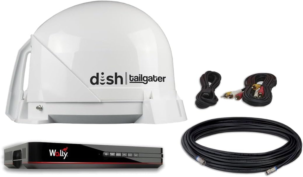 DT4450 DISH Tailgater Bundle - Portable/Roof Mountable Satellite TV Antenna and DISH Wally HD Receiver , White , Western & Eastern Arc Satellites
