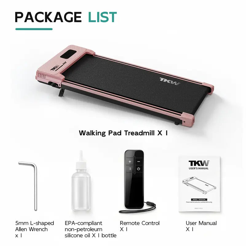 TKW 3-In-1 Walking Pad,Pink Walkingpad,Light Weight Treadmill, Capacity,Low-Noise Motor Walking Pad, Remote Control & Wheels for Easy Mobility, LED Display，Vibration Walking Pad