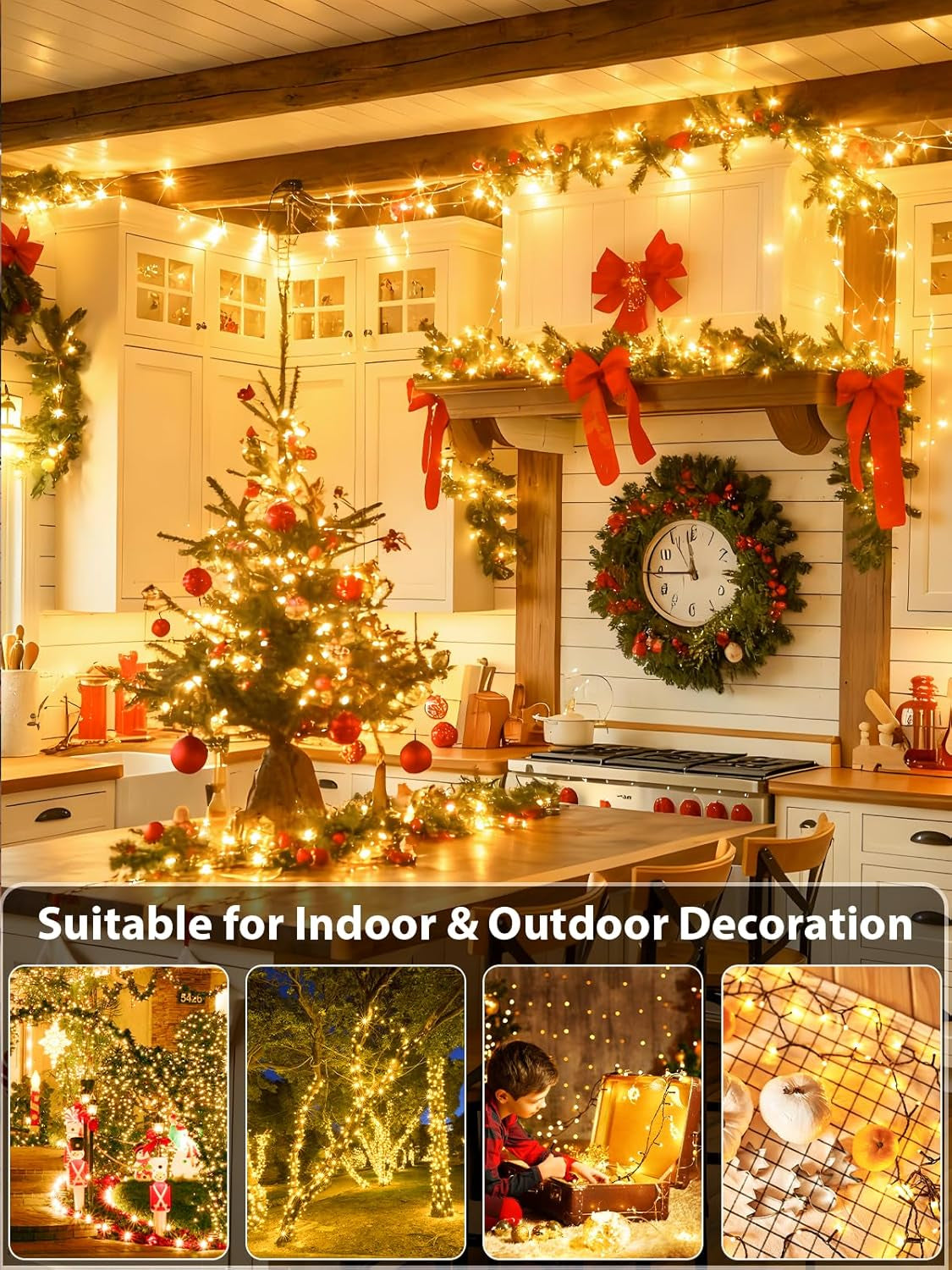 Extendable Christmas String Lights Indoor Outdoor 75.8FT 200 LED Warm White