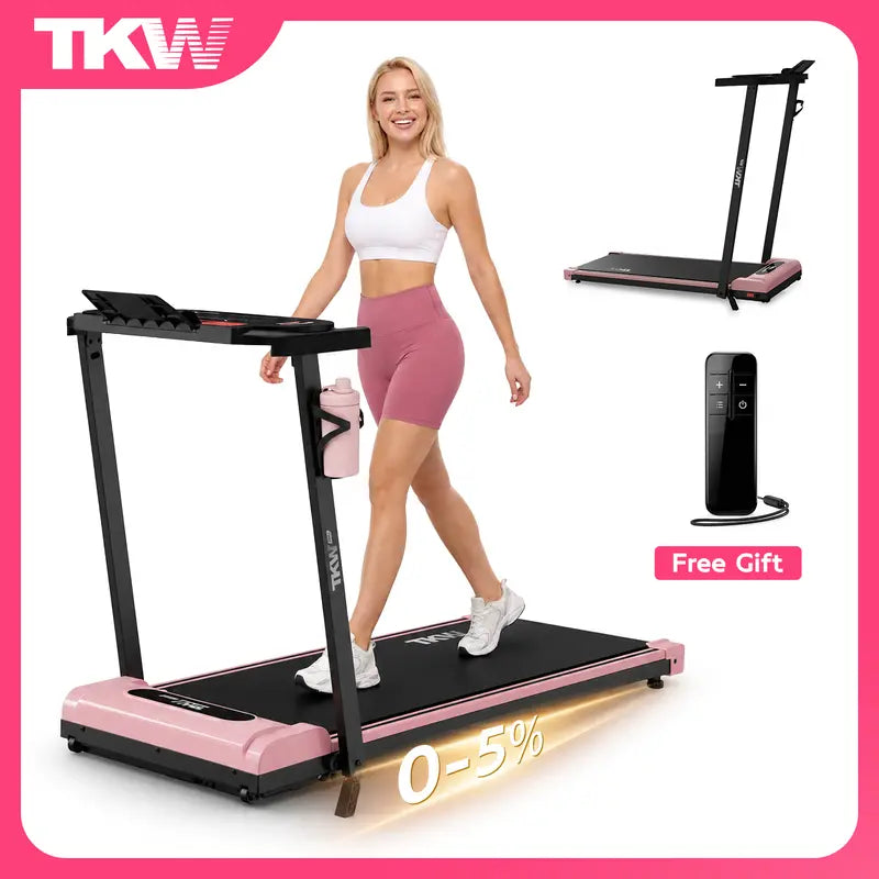 TKW 3-In-1 Walking Pad,Pink Walkingpad,Light Weight Treadmill, Capacity,Low-Noise Motor Walking Pad, Remote Control & Wheels for Easy Mobility, LED Display，Vibration Walking Pad