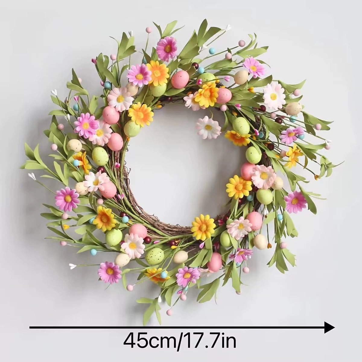 45Cm Colorful Easter Eggs Decor Wreaths for Front Door Pastel Easter Egg Mini Spring Easter Wreath Easter Window Decor Wreath