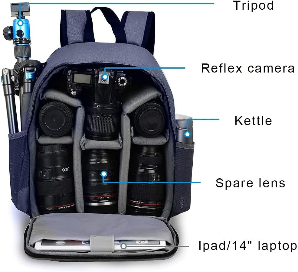 Camera Backpack Bag Professional for DSLR/SLR Mirrorless Camera Waterproof, Camera Case Compatible for Sony Canon Nikon Camera and Lens Tripod Accessories Blue
