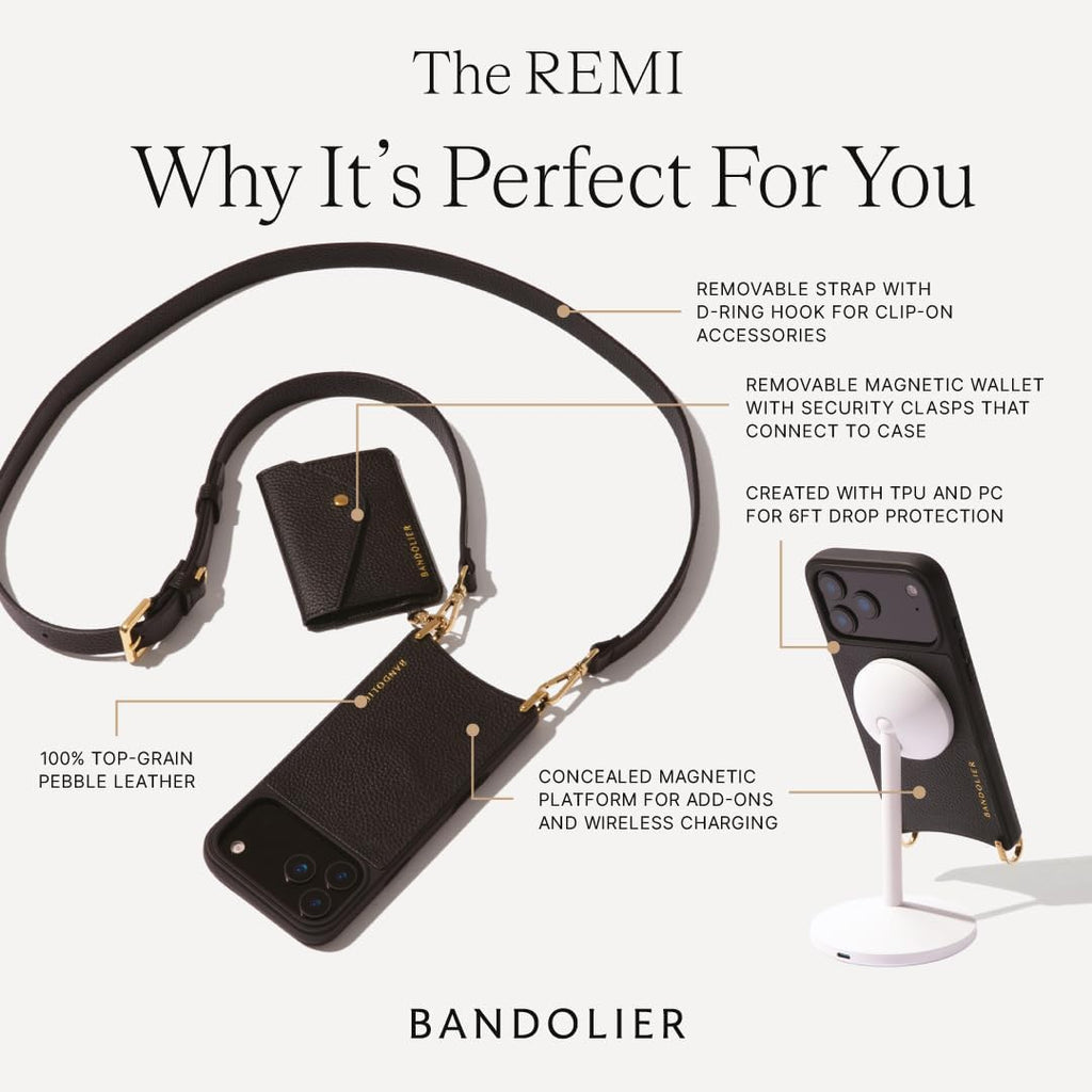 Remi Leather Crossbody Phone Case Iphone 17 Pro Max - Black/Gld