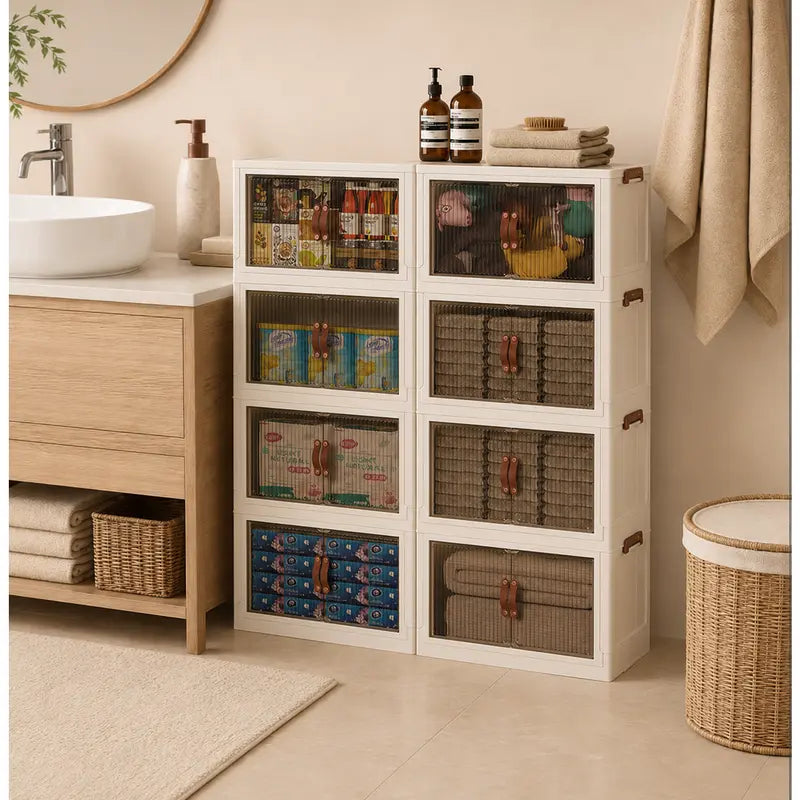 ONAIL 128QT (32-Gallon) Adjustable Collapsible Stackable Plastic Storage Bins with Lid, Magnetic Doors, 360-Degree Wheels - Durable Eco-Friendly Closet Organizers for Bedroom, Garage (Multi-Size Option Available)
