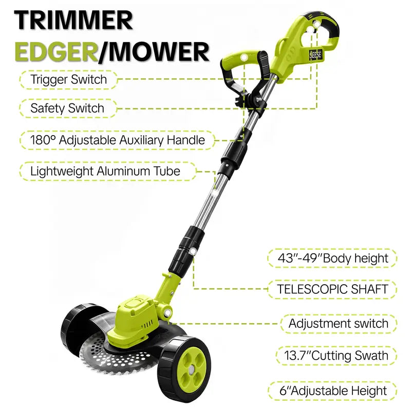 SEESE Cordless Electric Weed Wacker, 3 Different Blades for Lawn Trimming & Edging, with 2 Batteries, Lightweight Design - Suitable for Yard, Garden​ Toolupgrade