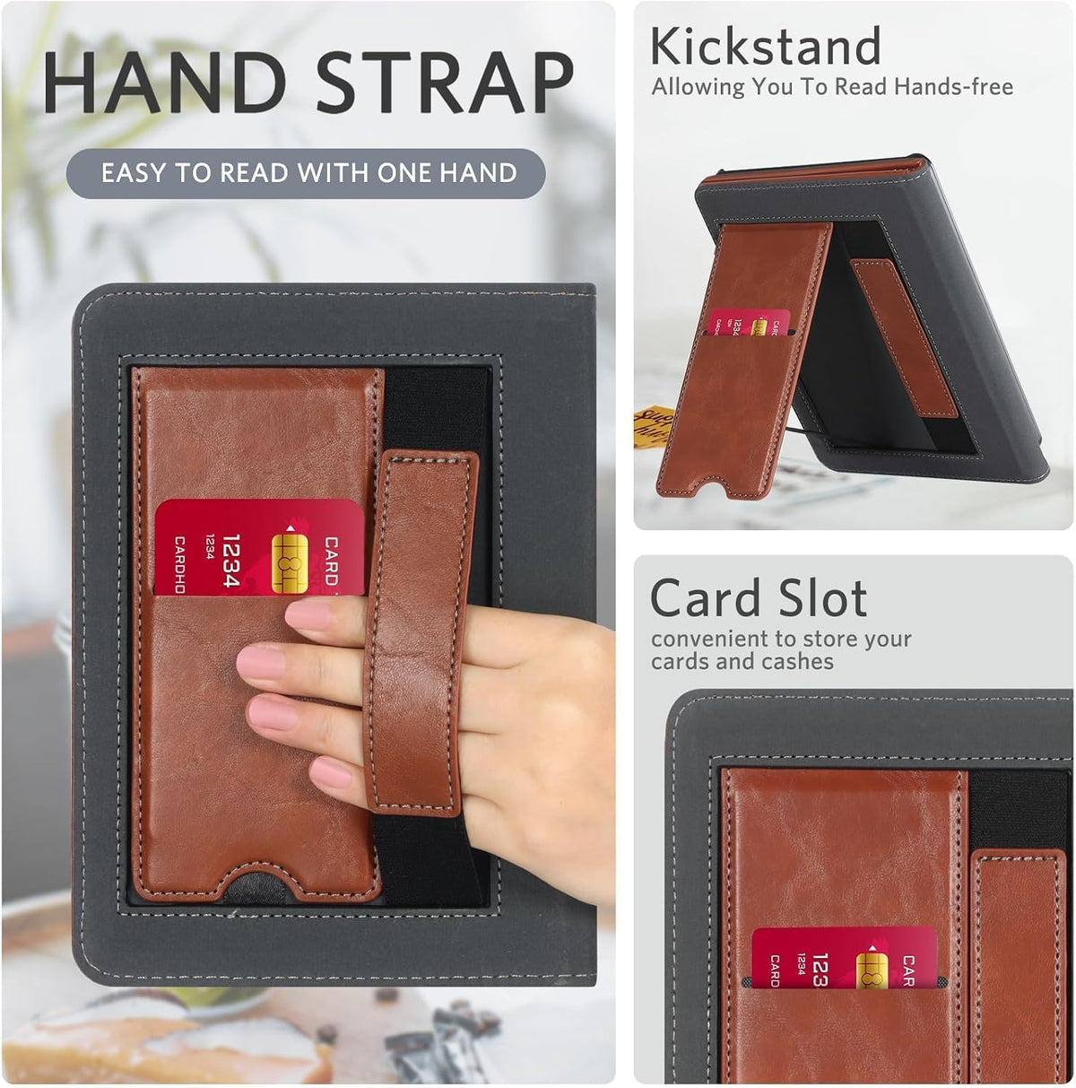 Case with Stand for Kindle Paperwhite 12Th Gen 2024 Released (7") & Kindle Colorsoft Signature Edition - Durable PU Leather Cover with Auto Sleep Wake, Card Slot, Hand Strap Feature, Vintage
