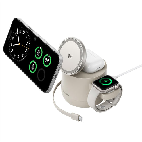 4 in 1 Qi2 Magnetic Wireless Charging Station, 15W Fast Charger with Made for Apple Watch Charging Module, for Iphone 18–12 Series & Airpods, 65W Adapter Included
