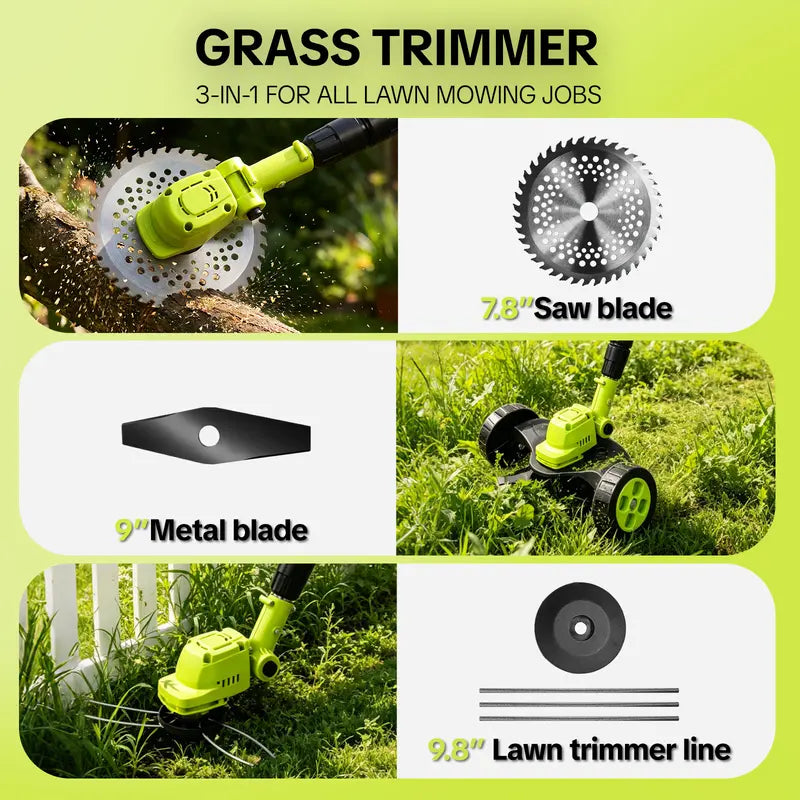 SEESE Cordless Electric Weed Wacker, 3 Different Blades for Lawn Trimming & Edging, with 2 Batteries, Lightweight Design - Suitable for Yard, Garden​ Toolupgrade