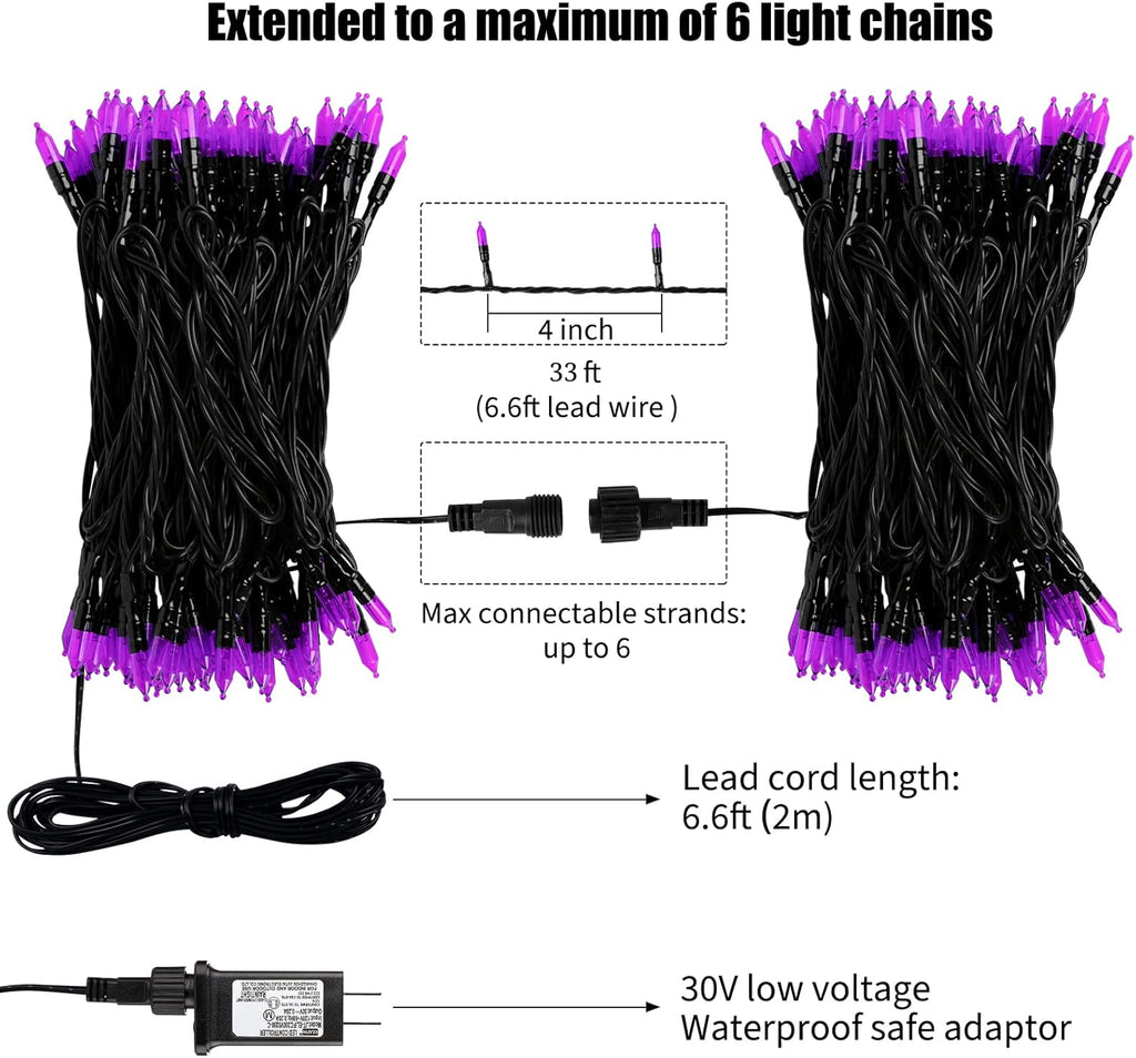 39FT Purple Halloween Lights, 100 LED Outdoor Halloween Mini String Lights