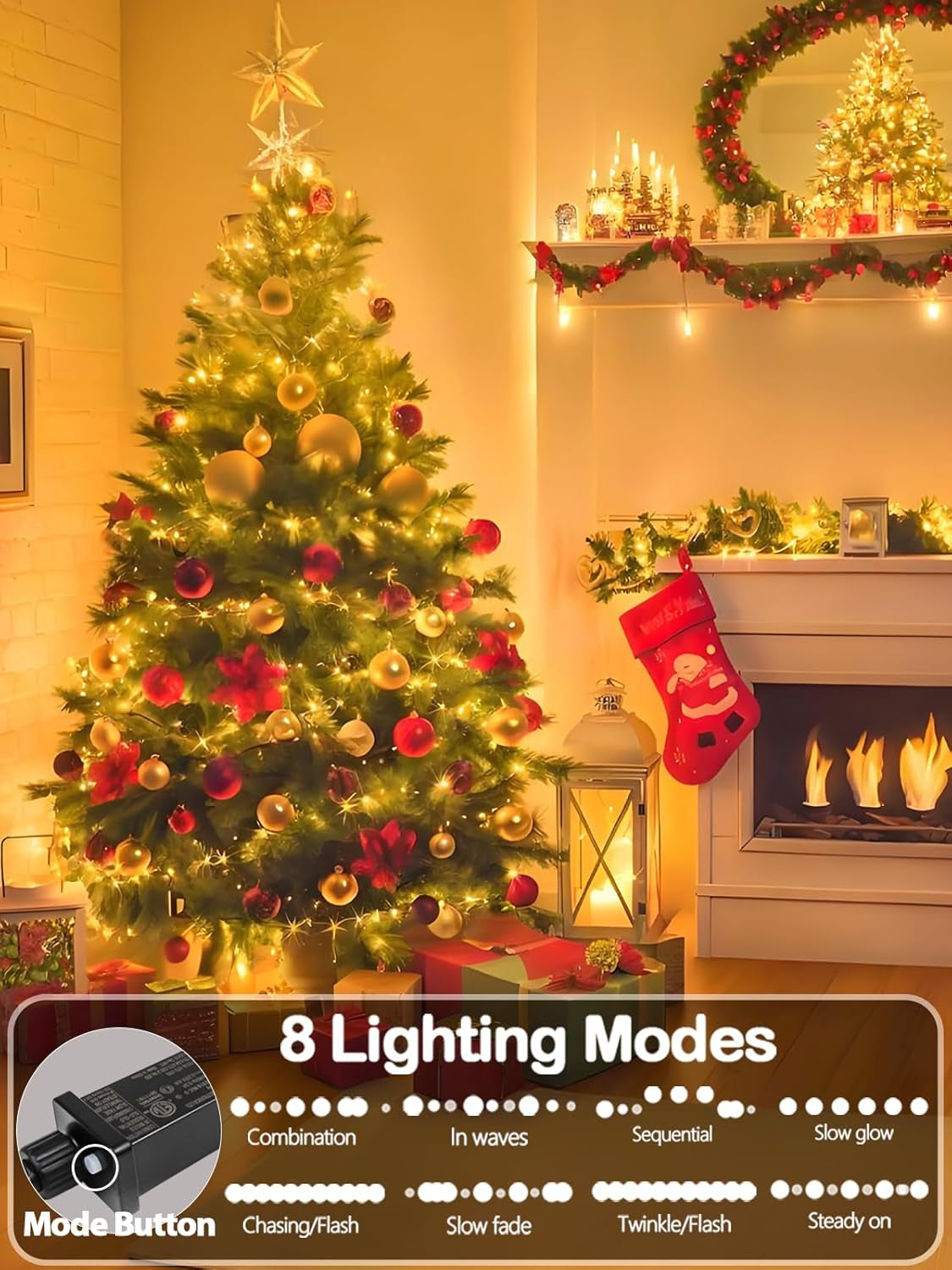 Extendable Christmas String Lights Indoor Outdoor 75.8FT 200 LED Warm White