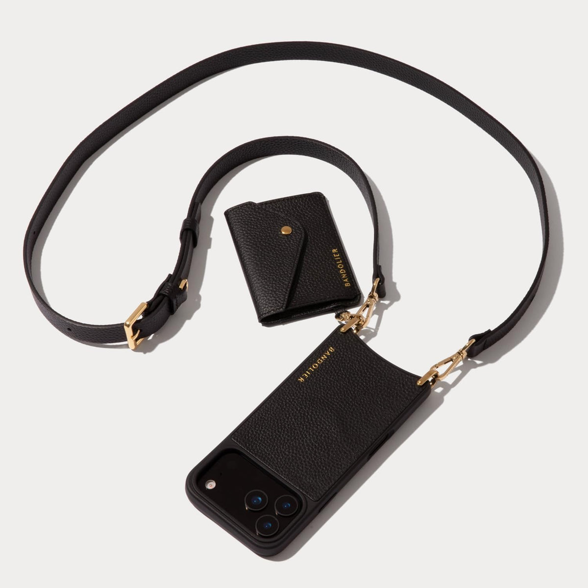 Remi Leather Crossbody Phone Case Iphone 17 Pro Max - Black/Gld