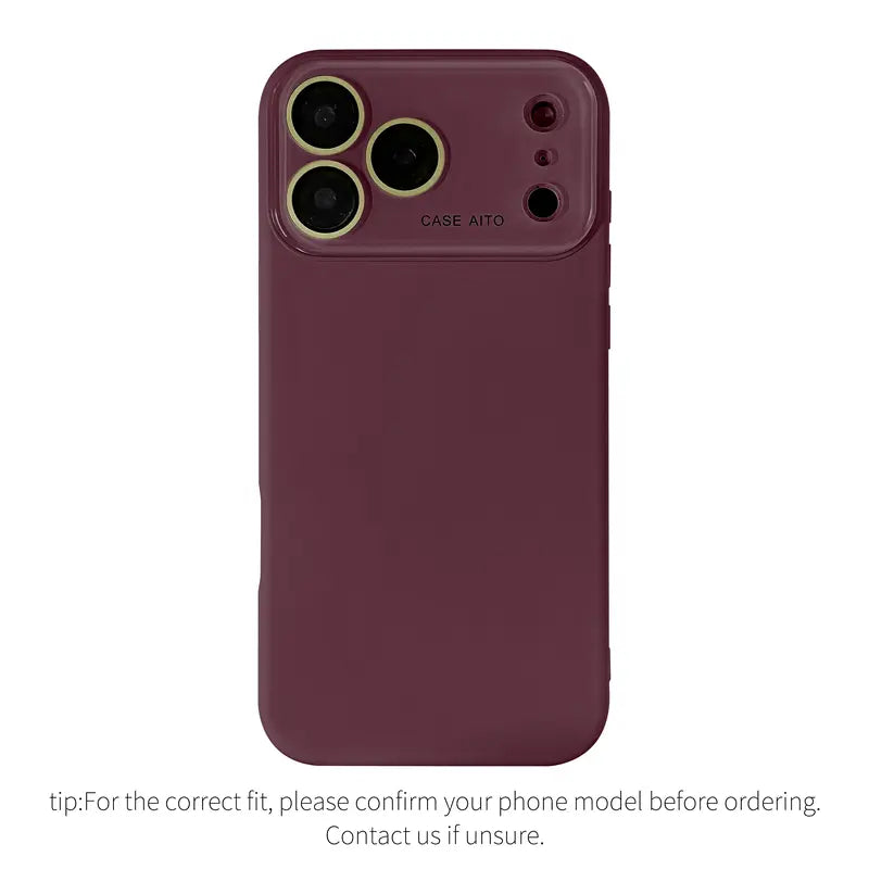 Burgundy High Quality Skin Feel Glass Lens Phone Case for Iphone 18 Pro Max 17 Air 17 Pro 17 16 15 14 13 12 Pro Max Shockproof Lens Protective Back Cover.Jn006