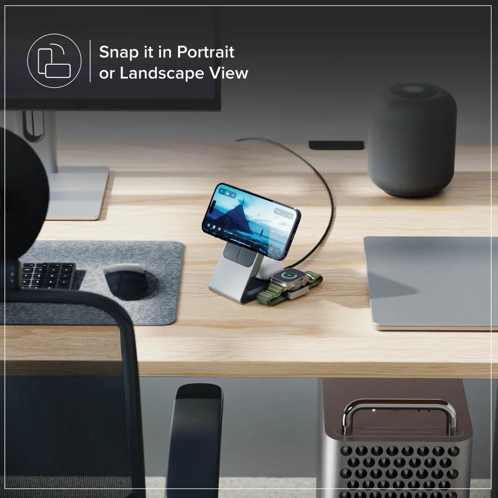 Matrix+ 3-In-1 Magnetic Charging Dock with Apple Watch Charger for Iphone 16-12 , Apple Watch, Airpods , Charging Station for Apple Devices with 5000Mah Wireless Power Bank & 30W Multi Country Power Adapter.