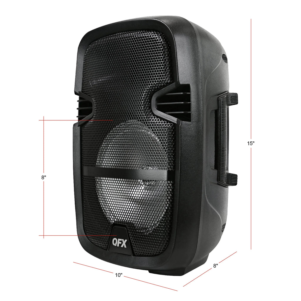 PBX-808TWS Dual 8-Inch Portable Bluetooth PA Speaker System with Stands, Wired Mics, Remotes, USB/FM/TWS/LED
