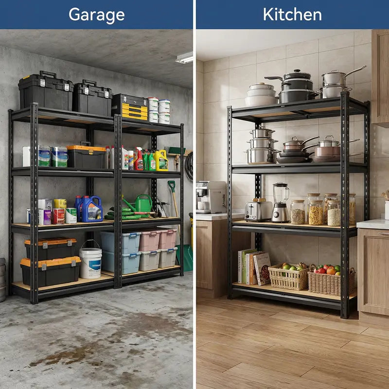 Raybee 2-Pack 4-Tier Heavyduty Garage Shelving Units Metal Shelves Storage Height Adjustable Utility Racks for Warehouse Organizing Pantry Kitchen Basement Shelf Organiser 35.5"Wide 12" Deep 60" High Twin Size 71" Wide #Tiktokshopstockup