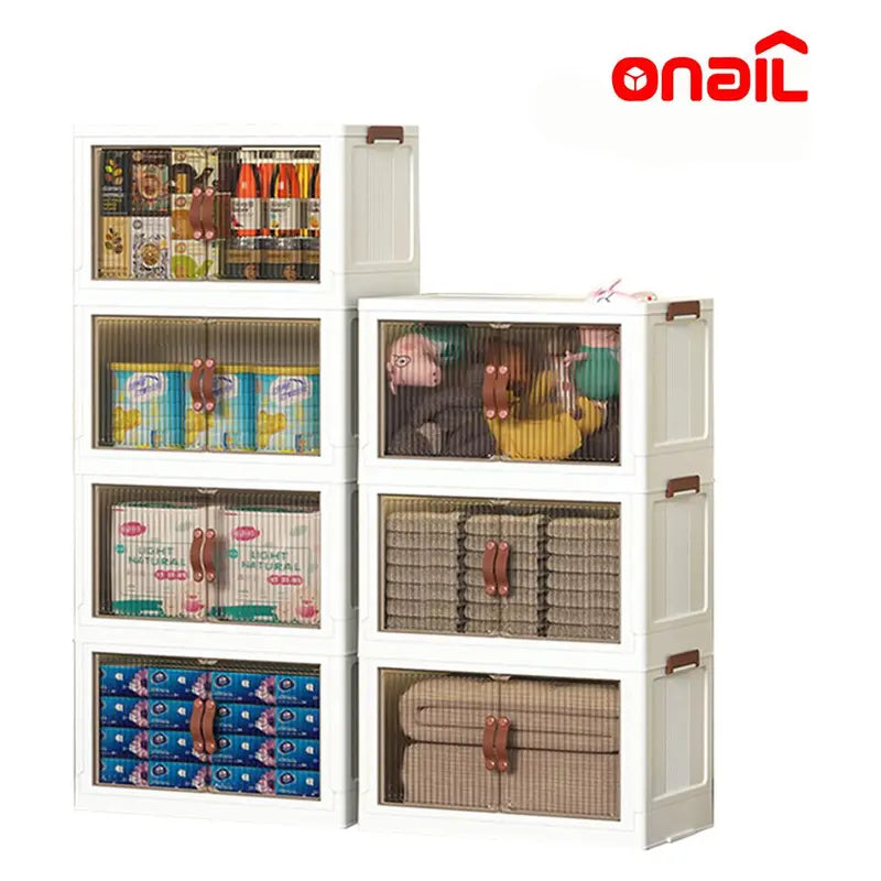 ONAIL 128QT (32-Gallon) Adjustable Collapsible Stackable Plastic Storage Bins with Lid, Magnetic Doors, 360-Degree Wheels - Durable Eco-Friendly Closet Organizers for Bedroom, Garage (Multi-Size Option Available)