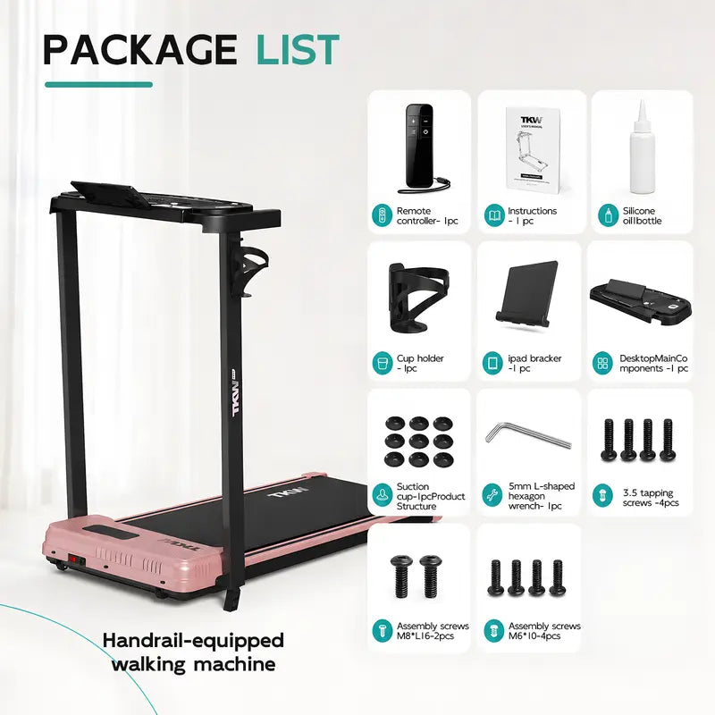 TKW 3-In-1 Walking Pad,Pink Walkingpad,Light Weight Treadmill, Capacity,Low-Noise Motor Walking Pad, Remote Control & Wheels for Easy Mobility, LED Display，Vibration Walking Pad