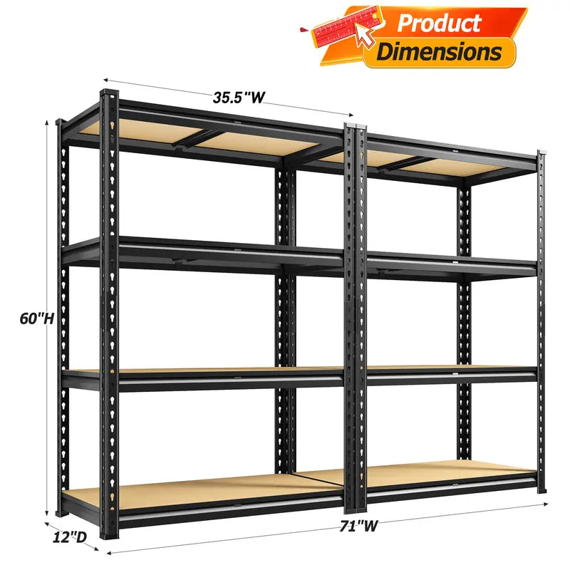 Raybee 2-Pack 4-Tier Heavyduty Garage Shelving Units Metal Shelves Storage Height Adjustable Utility Racks for Warehouse Organizing Pantry Kitchen Basement Shelf Organiser 35.5"Wide 12" Deep 60" High Twin Size 71" Wide #Tiktokshopstockup