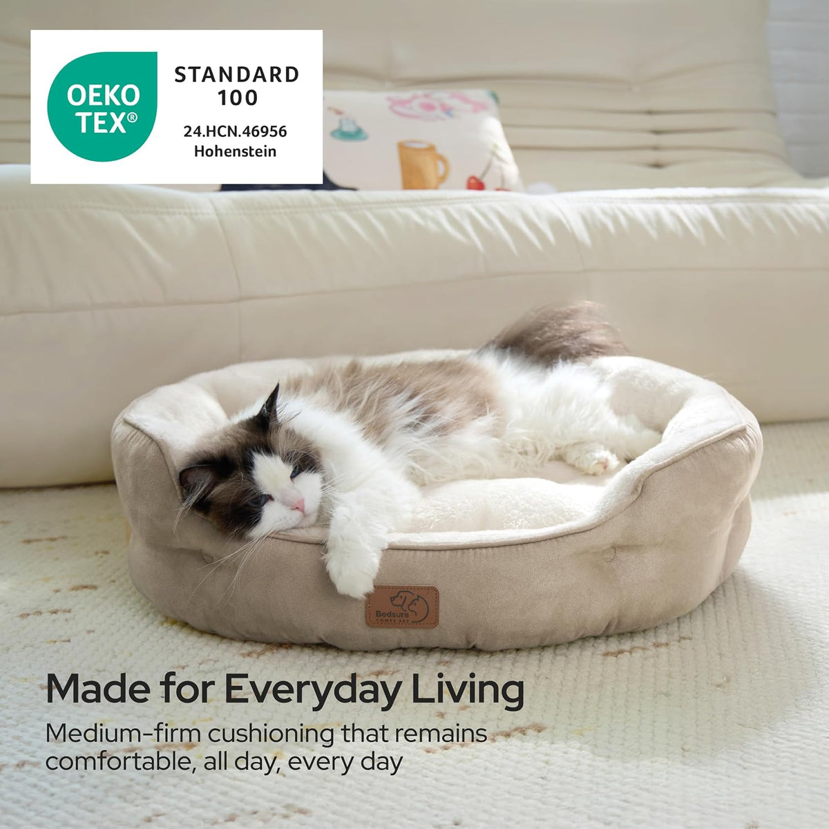 Small Dog Bed Washable,Round Cat Beds for Indoor Cats,20In Camel